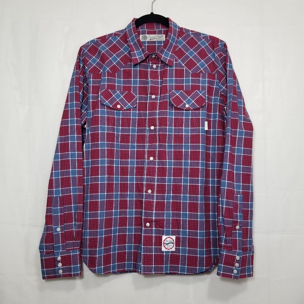 Eat Dust Western shirt red plaid size M pearl snap